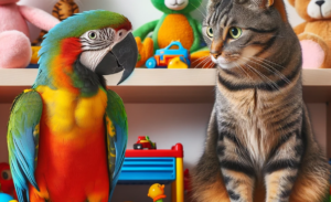 parrot and cat